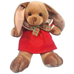 Velveteen Plush Bunny Floppy Ear Rabbit Red Holiday Dress 14"  Commonwelth